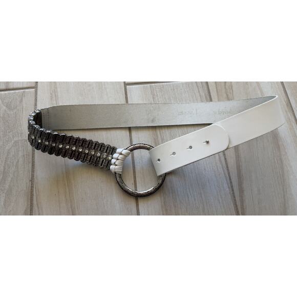 Antoniazzi Firenze White Leather O Ring Belt Italy Rhinestone Silver Wide Size M main image 11